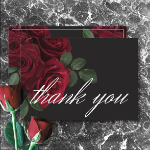 Elegant Moody Blood Red Roses Floral Wedding Thank You Card