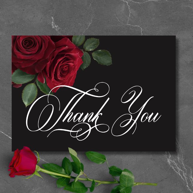 Elegant Moody Blood Red Roses Floral Wedding Thank You Card (Elegant Moody Blood Red Roses Floral Wedding Thank You Card)