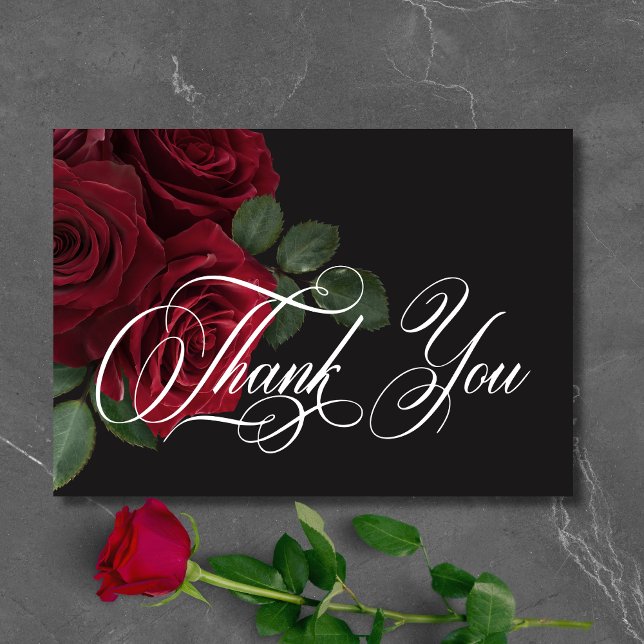 Elegant Moody Blood Red Roses Floral Wedding Thank You Card (Elegant Moody Blood Red Roses Floral Wedding Thank You Card)