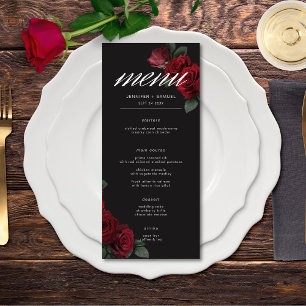Elegant Moody Blood Red Roses Wedding Menu