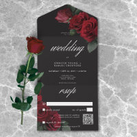 Elegant Moody Blood Red Roses Wedding QR Code