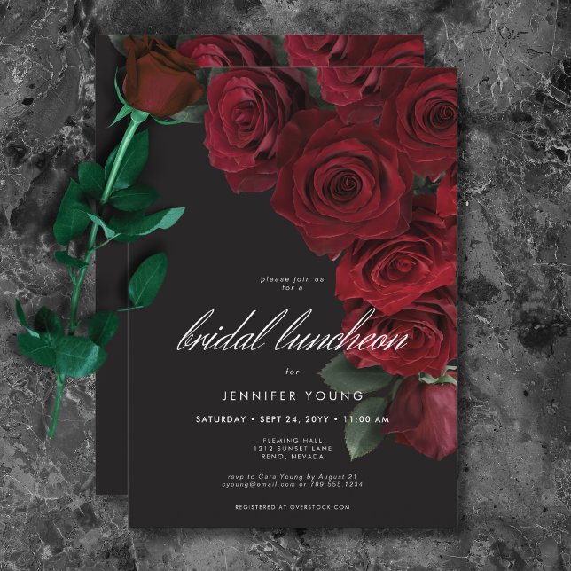 Elegant Moody Blood Roses Floral Bridal Luncheon Invitation (Elegant Moody Blood Roses Floral Bridal Luncheon Invitation)