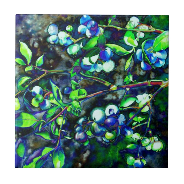 Elegant moody blueberry watercolor painting ceramic tile (Front)