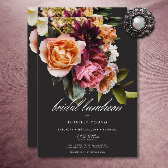 Elegant Moody Burgundy & Pink Floral Bridal Lunch Invitation (Elegant Moody Burgundy & Pink Floral Bridal Lunch Invitation)