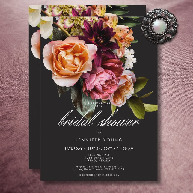 Elegant Moody Burgundy & Pink Floral Bridal Shower Invitation (Elegant Moody Burgundy & Pink Floral Bridal Shower Invitation)