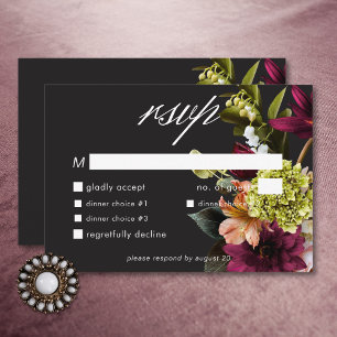 Elegant Moody Burgundy & Pink Floral Dinner RSVP Card