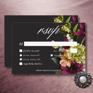 Elegant Moody Burgundy & Pink Floral Dinner RSVP Card