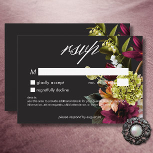 Elegant Moody Burgundy & Pink Floral No Dinner RSVP Card