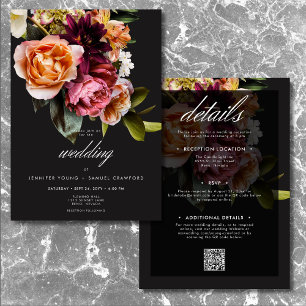 Elegant Moody Burgundy & Pink Floral Two Sided Invitation