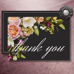 Elegant Moody Burgundy & Pink Floral Wedding Thank You Card