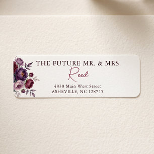 Elegant Moody Burgundy Plum Floral Wedding Address Return Address Label
