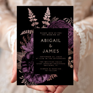 Elegant Moody Dark Floral Purple Rose Gold Wedding