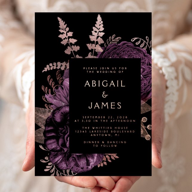 Elegant Moody Dark Floral Purple Rose Gold Wedding (Creator Uploaded)