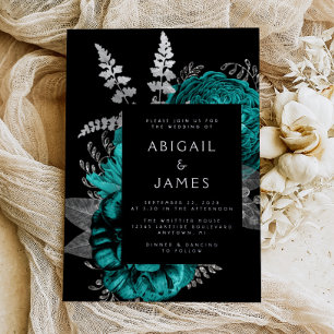 Elegant Moody Dark Floral Teal Silver Wedding