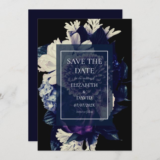 Elegant Moody Dark Floral Wedding Save The Date (Front/Back)