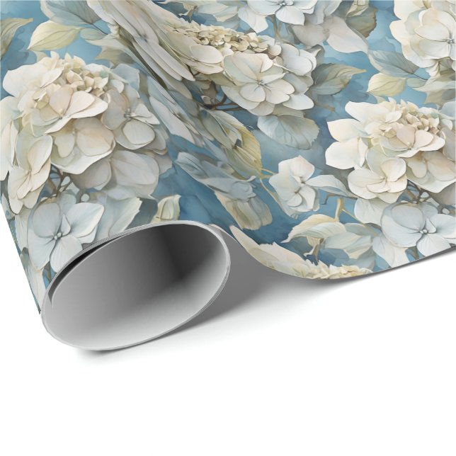 Elegant moody dusty blue watercolor florals wrapping paper (Roll Corner)