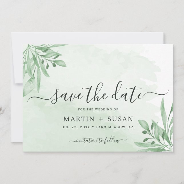 Elegant Moody Eucalyptus Leaves Greenery Wedding Save The Date (Front)