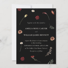 Elegant Moody Fall Autumn Wildflower Wedding  Invitation