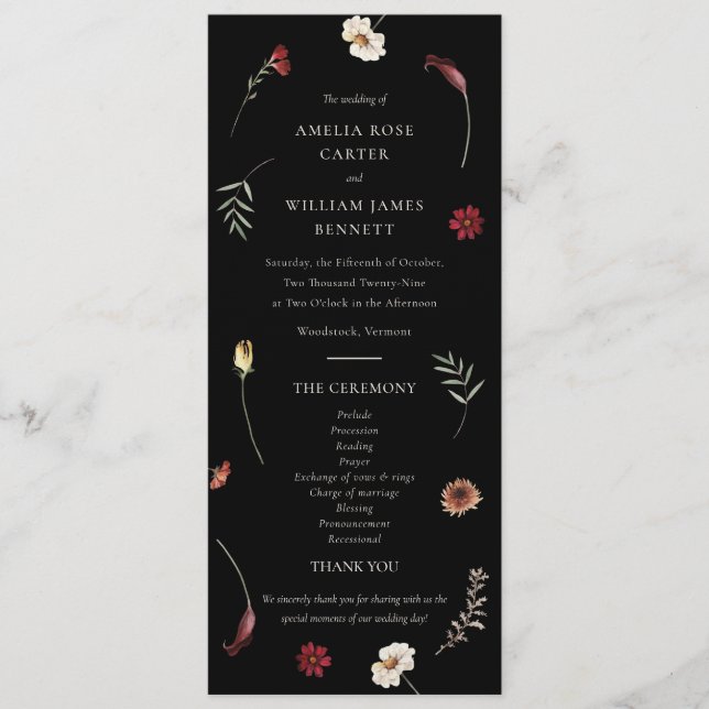 Elegant Moody Fall Autumn Wildflower Wedding  Program (Front)