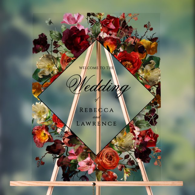 Elegant moody floral black wedding acrylic sign (Neutral)