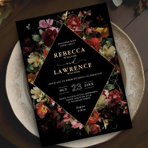 Elegant moody floral black wedding  invitation
