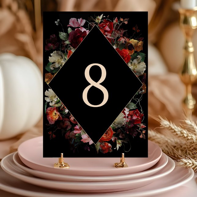 Elegant moody floral black wedding  table number (Creator Uploaded)