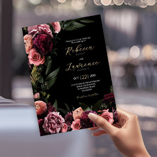 Elegant Moody flowers black wedding Invitation