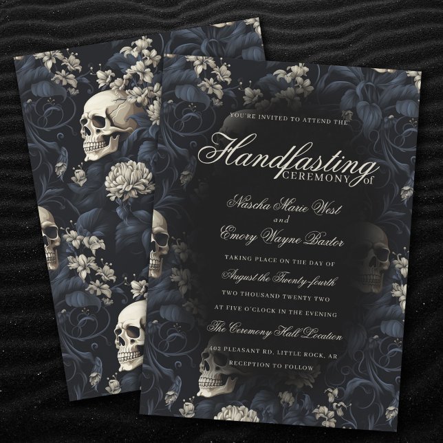 Elegant Moody Gothic Floral Skulls Handfasting Invitation (Creator Uploaded)