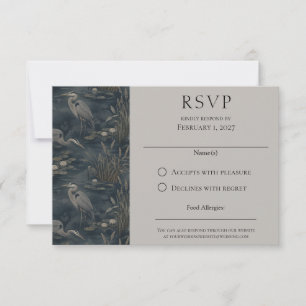 Elegant Moody Herons Birds on Water Wedding RSVP Card