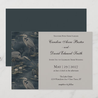 Elegant Moody Herons on Water Coastal Wedding Invitation