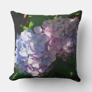 Elegant moody hydrangeas pink blue purple floral  cushion