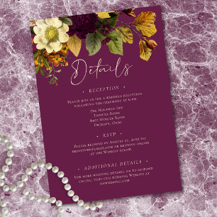 Elegant Moody Jewel Vintage Floral Wine Wedding Enclosure Card