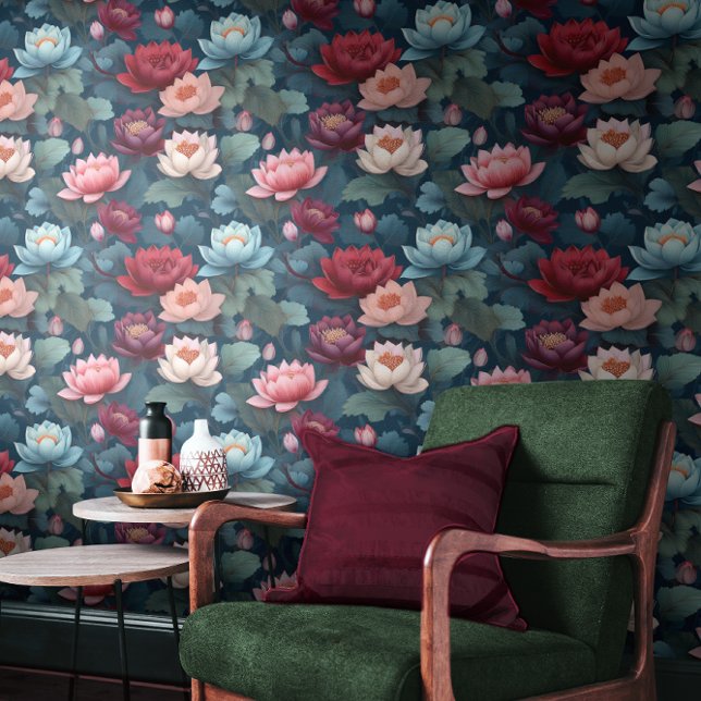 Elegant Moody Modern Lotus Flower Pattern Wallpaper (Elegant Moody Modern Lotus Flower Pattern Wallpaper)