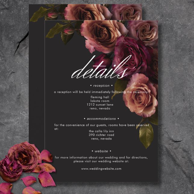 Elegant Moody Muted Rust & Burgundy Floral Details Enclosure Card (Elegant Moody Muted Rust & Burgundy Floral Details Enclosure Card)