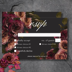 Elegant Moody Muted Rust & Burgundy Floral Dinner RSVP Card