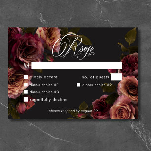 Elegant Moody Muted Rust & Burgundy Floral Dinner RSVP Card