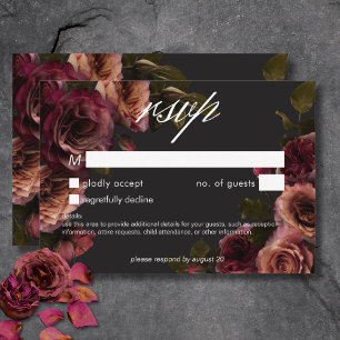 Elegant Moody Muted Rust Burgundy Floral No Dinner RSVP Card