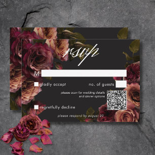 Elegant Moody Muted Rust & Burgundy Floral QR Code RSVP Card
