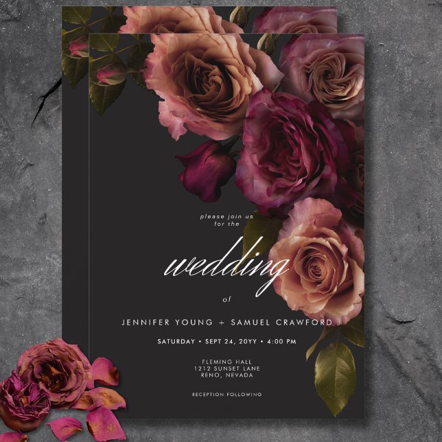 Elegant Moody Muted Rust & Burgundy Floral Wedding Invitation (Elegant Moody Muted Rust & Burgundy Floral Wedding Invitation)