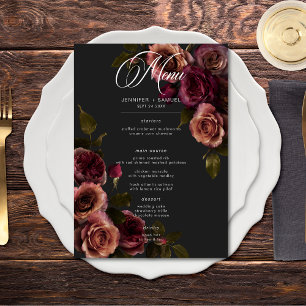 Elegant Moody Muted Rust & Burgundy Floral Wedding Menu