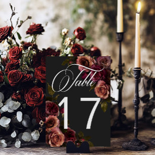 Elegant Moody Muted Rust & Burgundy Floral Wedding Table Number