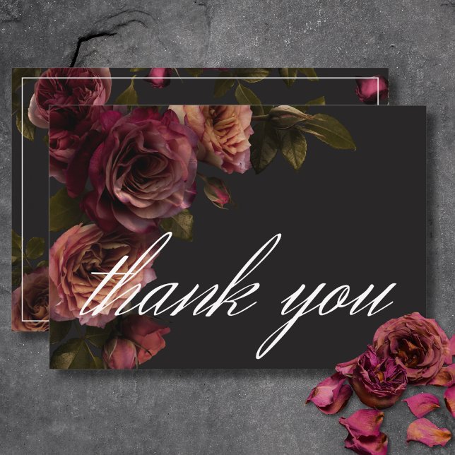 Elegant Moody Muted Rust & Burgundy Floral Wedding Thank You Card (Elegant Moody Muted Rust & Burgundy Floral Wedding Thank You Card)