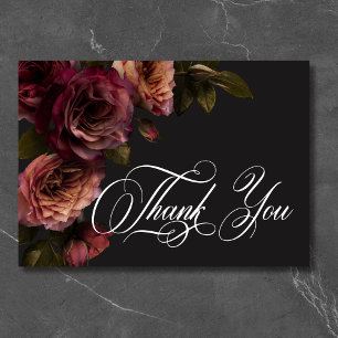 Elegant Moody Muted Rust & Burgundy Floral Wedding Thank You Card