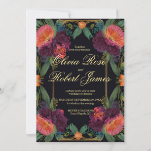 Elegant moody peachy pink boho floral  invitation