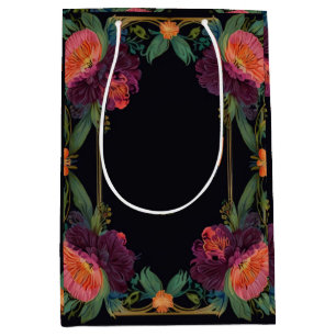 Elegant moody peachy pink boho floral  medium gift bag