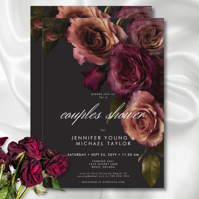 Elegant Moody Rust & Burgundy Floral Couple Shower Invitation (Elegant Moody Rust & Burgundy Floral Couples Shower Invitation)