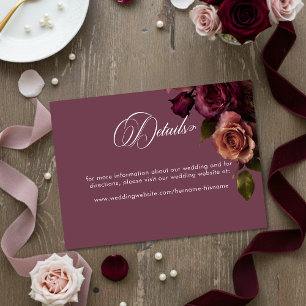 Elegant Moody Soft Rust & Burgundy Floral Details Enclosure Card