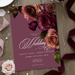 Elegant Moody Soft Rust & Burgundy Floral Wedding Invitation