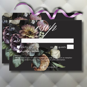 Elegant Moody Twilight Muted Floral No Dinner RSVP Card