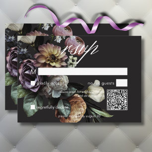 Elegant Moody Twilight Muted Floral QR Code RSVP Card